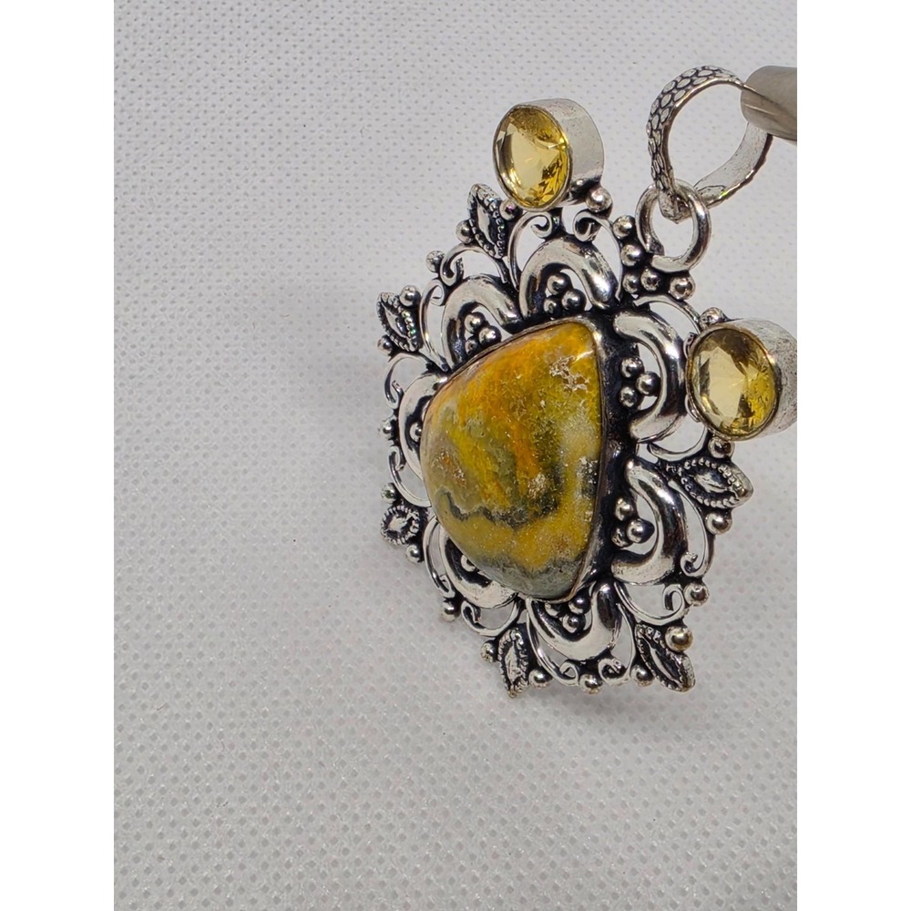 Bumble Bee Jasper and Citrine 925 Silver Plated Long Pendant Size 2.4" - Picture 6 of 6